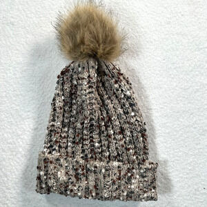 Evelyn K Women's Winter Beanie Hat Knit Brown, Cream, Tan, with Pom Pom